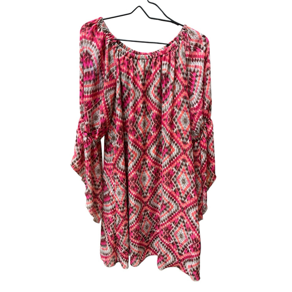 New Directions Women's Boho Tunic Dress Geometric Print Multicolor Size Large